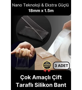 Çok Amaçlı İzolasyon Hava Su Sızdırmaz Çift Taraflı Silikon Şeffaf Nano Bant 18mm x 1.5m - 3 Adet