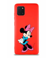 Samsung Galaxy A81 Soft Premier Kapak Minnie Mouse-F Tasarımlı Silikon Kılıf - Kırmızı (Şeffaf)