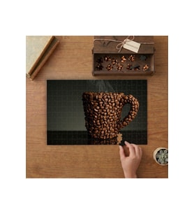 Kahve Çekirdeklerinden Kahve Fincanı Tasarımı 240 parça Ahşap Puzzle Ahşap Kutuda MP01667