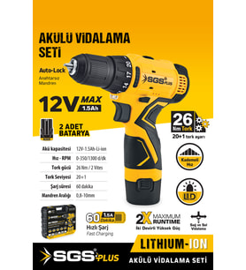 12V 1.5A Akülü Vidalama Matkap Seti