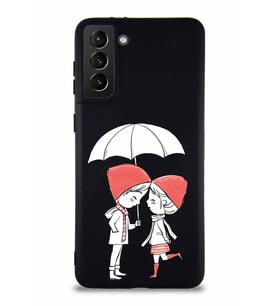 Samsung Galaxy S21 Plus Soft Premier Kapak Aşk Tasarımlı Silikon Kılıf - Siyah (Şeffaf)