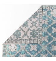 Mavi Bej Vintage Eskitme Stil Geometrik Desenli Yumuşak Salon Halısı Makine Dokuma