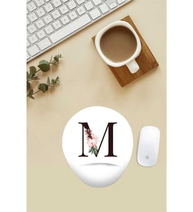 Çiçekli M Harfi Desenli Bilek Destekli Mouse Pad