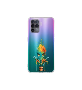 OPPO A96 ile uyumlu Splash ahtapot tasarımlı şeffaf silikon kılıf