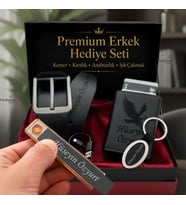 Hızlı Kargo İsme Özel Premium Tasarım Erkek Hediye Seti - Babaya Arkadaşa Eşe Sevgiliye Hediye - Mekanizmalı Otomatik Kartlık Cüzdan Kemer Usb Çakmak Anahtarlık - Kartal Logo Tasarımlı
