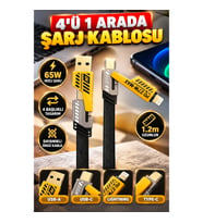 4 Başlıklı Dönüştürülebilir Hızlı Şarj Kablosu USB-A USB-C Type-C Lightning 65W 1.2m
