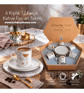 Delice 6 Kişilik Porselen Türk Kahvesi Fincanı Takımı – Hediyelik, Şık Tasarım (Krem)