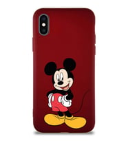 Apple iPhone X Soft Premier Kapak Mickey Mouse-E Tasarımlı Silikon Kılıf - Mürdüm (Şeffaf)