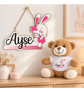 Kişiye Özel Bebek Kapı Süsü (Peluş Ayıcık Hediyeli) – Baby Shower / Hastane Odası