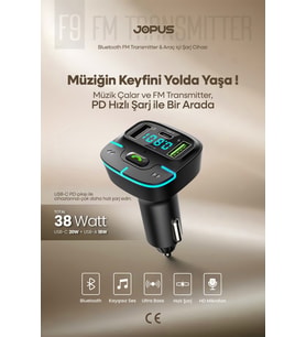 F9 Araç Fm Transmitter 5.3 Bluetooth Araç Kiti Usb Type-C Hızlı Şarj Kart Çakmaklık Girişli