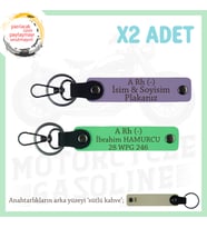 Bikerlar İçin Özel, İsim Plaka ve A Rh (-) Kan Grubu Yazılı Hediye x2 Anahtarlık Set, Mor-F Yeşil-SK