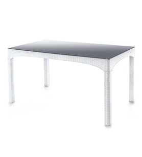 Omnipazar SY-2589 Beyaz Rattan Temperli Kapalı Camlı Masa Dikdörtgen 05323