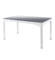 Omnipazar SY-2589 Beyaz Rattan Temperli Kapalı Camlı Masa Dikdörtgen 05323
