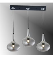 TT602-3S-SY-KR TT Aydınlatma Mat Siyah - Krom 3 lü Hunili Tombul Camlı Sıralı Avize