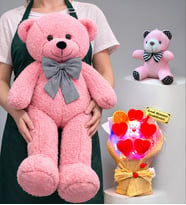 Premium Peluş Ayıcık Seti Kişiye Özel Tasarım Büyük Boy Pembe Ayıcıklı (Model 4)
