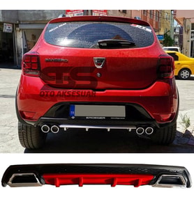 Dacia Sandero Difüzör Arka Tampon Eki 2 Egzoz Çıkışlı Kırmızı Lüx Tip