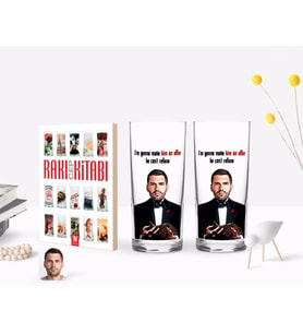 BK Gift Kişiye Özel Renkli Baskılı Godfather Baba Karikatürlü İkili Rakı Bardağı ve Rakı Cep Kitabı Hediye Seti-7 (Model 1)