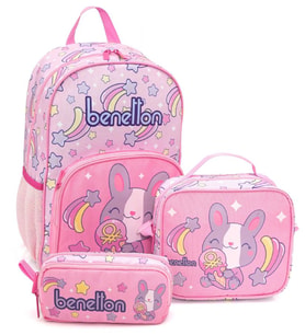 Benetton Kız Çocuk Açık Pembe Üçlü İlkokul Çanta Seti 21032