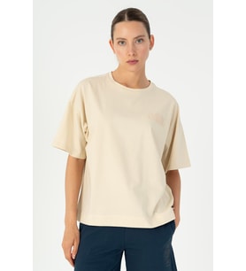 Maraton Comfort Kadın Bisiklet Yaka Bej- T-shirt