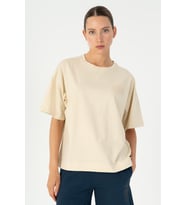 Maraton Comfort Kadın Bisiklet Yaka Bej- T-shirt