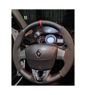 DİKİŞLİ DİREKSİYON KILIFI KARBON NUBUK KIRMIZI YÜZÜK KIRMIZI DİKİŞ RENAULT FLUENCE İÇİN HIZLI KARGO