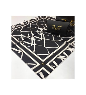 Geometrik Desen Black Seri Twill Eşarp Eşarp Askısı ile Birlikte 90x90 cm Siyah 