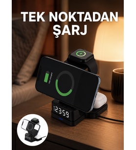 LED Dijital Saatli Kablosuz Şarj Cihazı – 3 Parlaklık Ayarlı, Şarj Koruma Teknolojili Yeni Nesil