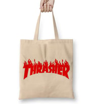 Thrasher Kırmızı Logo Bez Çanta Uzun Saplı