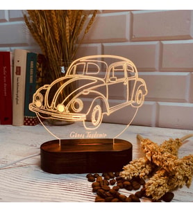 Volkswagen Beetle Nostaljik 3D Led Gece Lambası (Neon Sarı)