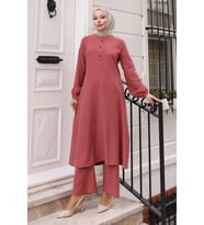 Düğmeli Tesettür Takım Gül Kurusu MSV10358