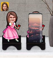 BK Gift Kişiye Özel Kız Çocuk Prenses Karikatürlü Ahşap Biblo Telefon Standı-2