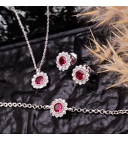 925 Ayar Gümüş Elmas Montur Kolye Küpe Bileklik Set