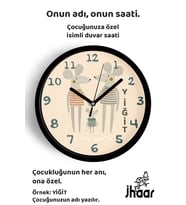İsme Özel Sevimli Fare Ailesi Çocuk Odası Duvar Saati Orta Boy 30 cm Siyah Camlı Sessiz