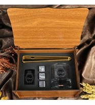 Vintage Tasarımlı Kişiye Özel Gold Maşalı, Çakmaklı ve Taşlı Viski Kadehi Seti