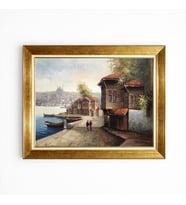 Tablore Altın Çerçeveli Nostaljik Eski İstanbul Manzaralı Yağlı Boya Görünümlü Tablo