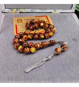 8X12 mm Gümüş Püsküllü Sündülüs Tesbih - Sandoloz Baga - Çekoslavak Tesbih