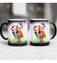 Yılbaşı Çiftleri Karikatürlü 2Adet Sihirli Kupa Bardak