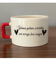 Yolumu Yoluna Çevirdim Baskılı Kırmızı Kulplu C Fincan