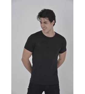 Erkek Gögüs Fileli Slim Fit T-shirt - Siyah