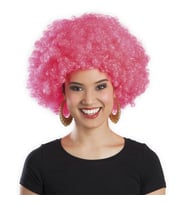 Pembe Renk Kıvırcık Afro Bonus Peruk