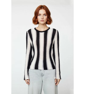 Kadın Basic Bisiklet Yaka İnce Triko Renk Bloklu Uzun Kollu Pamuk Polyester Karışımlı Kazak