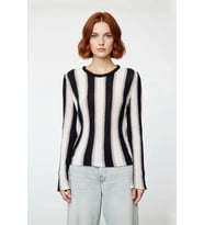Kadın Basic Bisiklet Yaka İnce Triko Renk Bloklu Uzun Kollu Pamuk Polyester Karışımlı Kazak