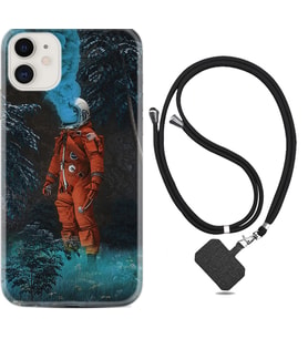 Apple iPhone 11 12 13 Mini Kılıf Boyun Askılı Silikon Astronot Smoke 1769