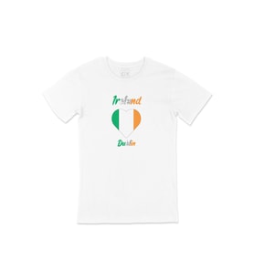 Dublin İrlanda Bayraklı Kalpli Tişört (Beyaz)
