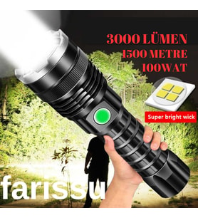 OR-A72 Alüminyum Alaşımlı El Feneri – 100W Güç, 3000 Lümen, 1500 Metre Menzil metal fener hediye