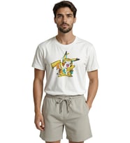 Neşeli Pikachu Eskiz ve Karalama Sanatı Baskılı Premium Erkek Tişört (Beyaz)