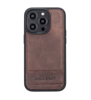 Bouletta Apple iPhone 14 Pro Uyumlu Deri Standlı Arka Kapak TN3 (Kahverengi Açık)