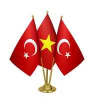 Masa Üstü Vietnam Bayrağı Türk Bayrağı Üçlü Pirinç Direk Masa Bayrak Seti