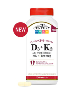 Vitamin D3 125 mcg Plus K2-MK7  100 mcg 120 Capsules