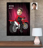 Kişiye Özel Karikatür Baskılı Ahşap Motorcu Erkek-3 30x40
